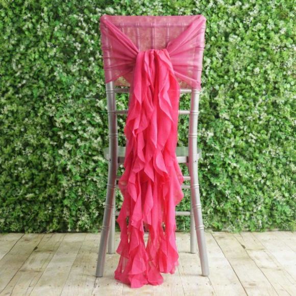 1 Set Fuchsia Chiffon Hoods With Ruffles Willow 250 Chair Sashes - Picture 2 of 3